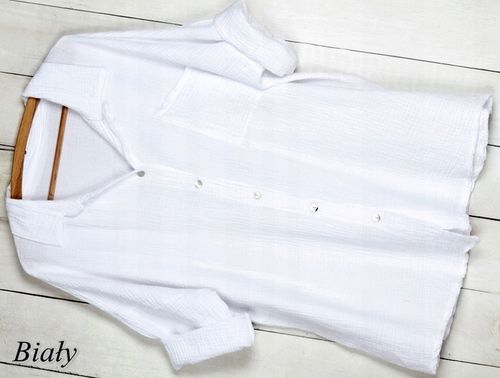 KOSZULA MUŚLINOWA WŁOSKA KOSZULA oversize BAWEŁNA GUZIKI masy perłowej 914 na Arena.pl