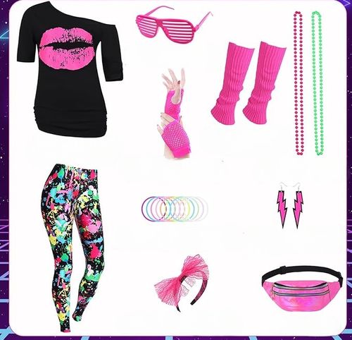 Damski Strój Lata 80 Kostium Neon Retro Disco Przebranie Halloween XXXL na Arena.pl