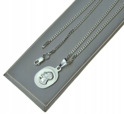 ŁAŃCUSZEK SREBRNY Z Medalikiem Jezus 925 55CM Komplet DLA CHŁOPCA KOMUNIA na Arena.pl