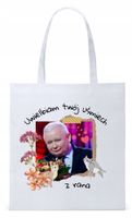 Śmieszny Pis Kaczyński Torba Eco Biała Shopper Z Nadrukiem Ze Zdjęciem