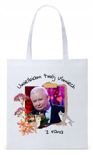 Śmieszny Pis Kaczyński Torba Eco Biała Shopper Z Nadrukiem Ze Zdjęciem zdjęcie 1