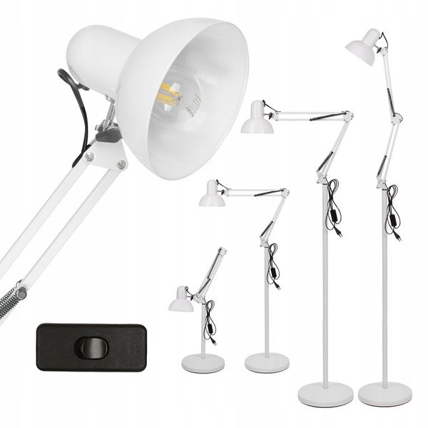 Lampa Podłogowa Stojąca Biała LED E27 Kreślarska Regulowana do zdjęcie 1