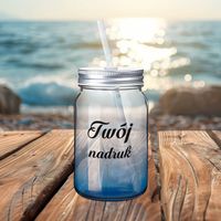 Szklanka Mason Jar z Twoim nadrukiem ze szkła z granatowym dnem