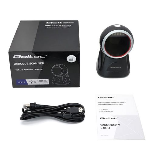 Qoltec Stacjonarny precyzyjny czytnik skaner kodów kreskowych i QR 1D 2D na Arena.pl
