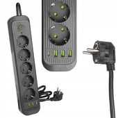 Przedłużacz listwa zasilająca 2m 5 GNIAZDA UZIEMIENIE 4x USB C CZARNY