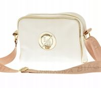 Laura Biaggi – torebka listonoszka biała matowa ze złotą lamówką KB77