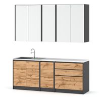 Kuchnia Modułowa Nowoczesna Blat Bella Mini 2.0m Pojemna Szary Biały Wotan