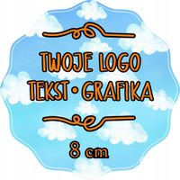 Naklejki ETYKIETY REKLAMOWE twoje LOGO dowolny nadruk 80 mm 100 sztuk