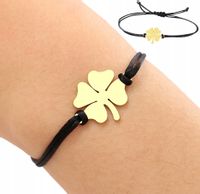 Złota Bransoletka Stal Chirurgiczna Na Rzemyku Pozłacana 18K