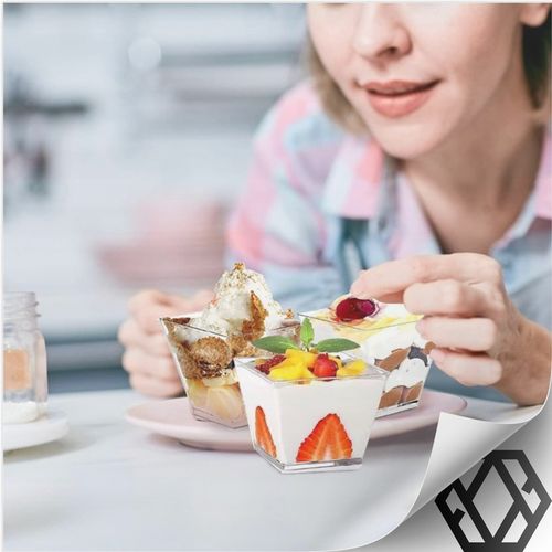 KUBEK PUCHARKI NA PRZEKĄSKI DESERY 120ml 50szt POJEMNIK NA DESER KWADRATOWY na Arena.pl