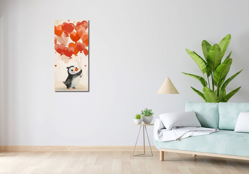Obraz 40x90cm Pingwinek z Balonami zdjęcie 2