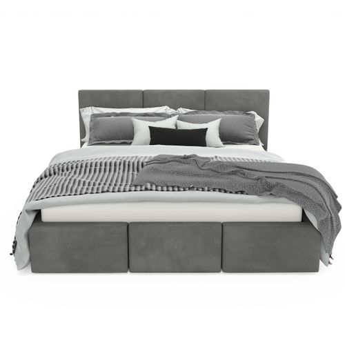 ŁÓŻKO TAPICEROWANE DO SYPIALNI 140x200 ŁÓŻKO PODWÓJNE Z POJEMNIKIEM SZARE na Arena.pl