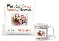 Zestaw PODUSZKA i KUBEK nadruk świąteczny PREZENT ze zdjęciem różne wzory