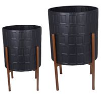 Kpl.2 kwietników metalowych czarnych na złotym stelażu