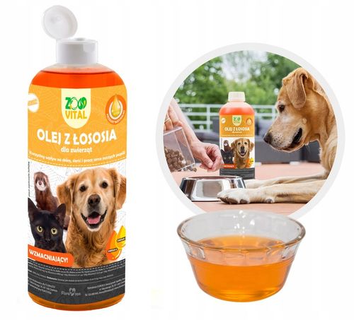 OLEJ Z ŁOSOSIA RYB SALMON OIL DLA PSA KOTA WITAMINY OMEGA3 500ML na Arena.pl