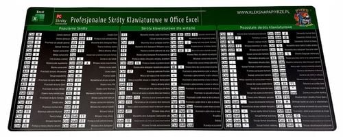 PODKŁADKA MATA BIURKO POD MYSZ DUŻA 82,6x35,1cm OFFICE EXCEL SKRÓTY PREMIUM na Arena.pl