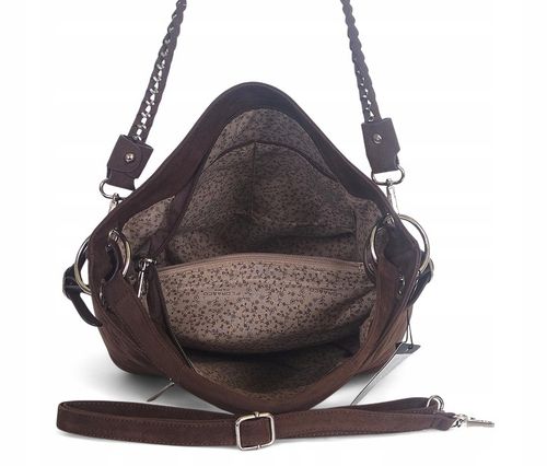 Flora&Co Paris Czekoladowa zamszowa torebka Worek Łańcuszek + Pasek Zamsz na Arena.pl