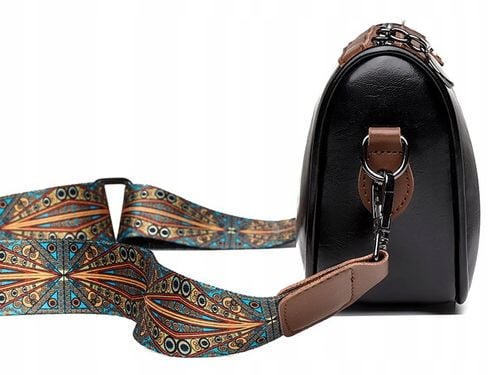 Torebka CZARNA Klasyczna Brązowa POJEMNA Damska Nerka na Ramię Pasek Aztec na Arena.pl