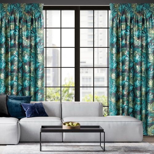 Zasłona gotowa na taśmie DAVOS 140x270 czarno zielona liście monstery na Arena.pl