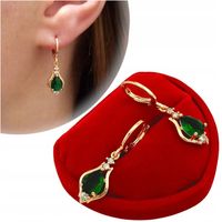 ZŁOTE KOLCZYKI ŁEZKI KROPLE ZIELONE Z CYRKONIAMI ELEGANCKIE DLA KOBIETY