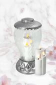 EKSKLUZYWNY ZNICZ 34cm SREBRNY Duży Znicz Szklany Lampion z Wkładem