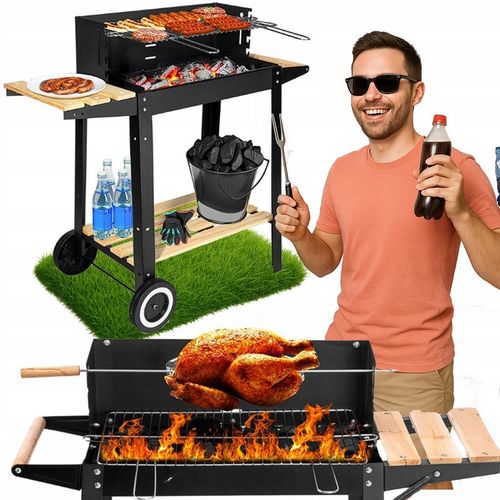 NA MAJÓWKĘ Grill Ogrodowy Węglowy Duży Na Kołach Mobilny Drewniane Półki na Arena.pl