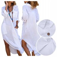 PAREO biała długa KOSZULA sukienka letnia plażowa BOHO tunika na plażę M