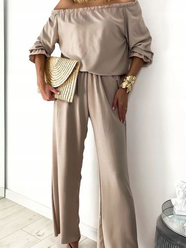 Komplet damski spodnie OVERSIZE kieszenie bluzka hiszpanka lekki S/M na Arena.pl