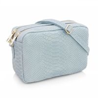 VERA PELLE torebka skórzana listonoszka kroko z paskiem V401 j.niebieska