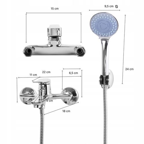 Bateria wannowa ścienna z prysznicem chrom srebrna słuchawka z wężem YOKA na Arena.pl