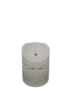 Świeczka dekoracyjna z srebrnym brokatem i łańcuszkiem led 8,5cm*10,5cm