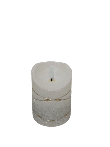 Świeczka dekoracyjna z srebrnym brokatem i łańcuszkiem led 8,5cm*10,5cm na Arena.pl