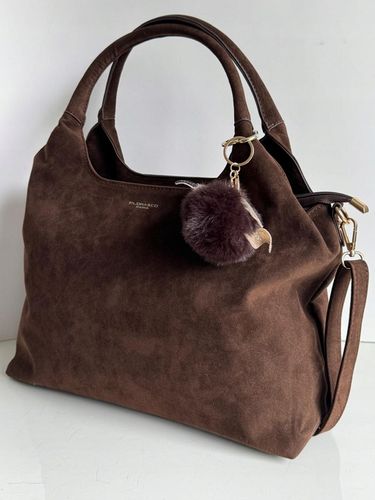 Torebka Flora&Co duża czekoladowa zamsz eco zamszowa breloczek brąz shopper na Arena.pl