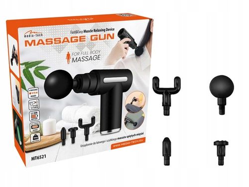 PISTOLET DO MASAŻU MASAŻER DO PLECÓW CIAŁA MASSAGE GUN MT6521 4 GŁOWICE na Arena.pl