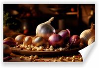 Fototapeta kuchenna PREMIUM STRUKTURA ZMYWALANA NA WYMIAR czosnek i cebula