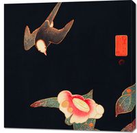 Obraz 90x90cm Swallow and Camellia, Jakuchu Japoński Vintage