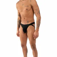 burn 011 jockstrap podwojny czarny l - designerski pas biodrowy