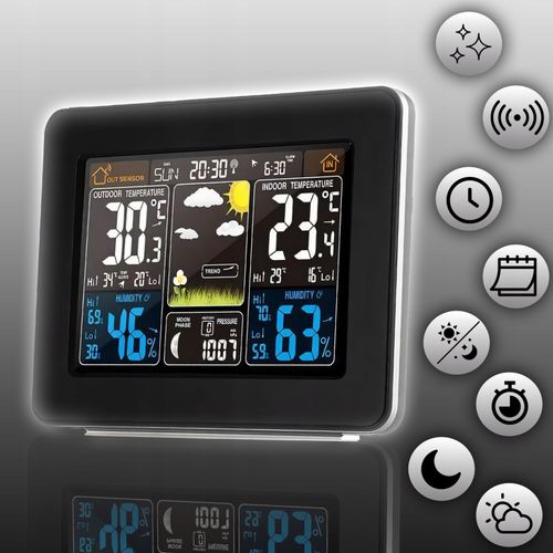 Stacja pogody bezprzewodowa termometr higrometr barometr data alarm LCD na Arena.pl