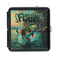 Metalowa Papierośnica z Nadrukiem Ryby i Dużego napisu FISHING na Prezent