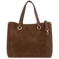 VERA PELLE torebka damska zamszowa klasyczna z paskiem V653 brązowa