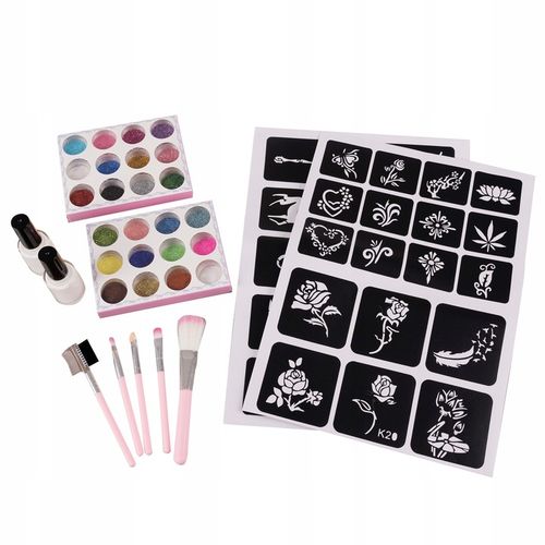 Zestaw do Robienia Tatuaży Brokatowych Szablony Tatuaże Brokatowe Duży DIY na Arena.pl