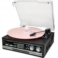 Gramofon Akai ATT-15SE czarny Gramofon Odtwarzacz kaset Radio FM BT USB