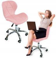 FOTEL KRZESŁO OBROTOWE BIUROWE SKÓRZANE STYLOWE CHROM RÓŻOWY