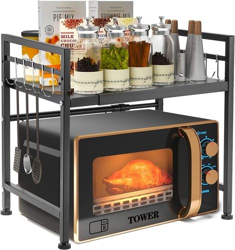 Półka Stojak Nad Mikrofalówkę Z 6 Hakami Organizer Kuchenny Czarny na Arena.pl