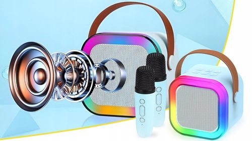 ZESTAW GŁOŚNIK BLUETOOTH PRZENOŚNY KARAOKE RGB 2 MIKROFONY USB SD MINI JACK na Arena.pl