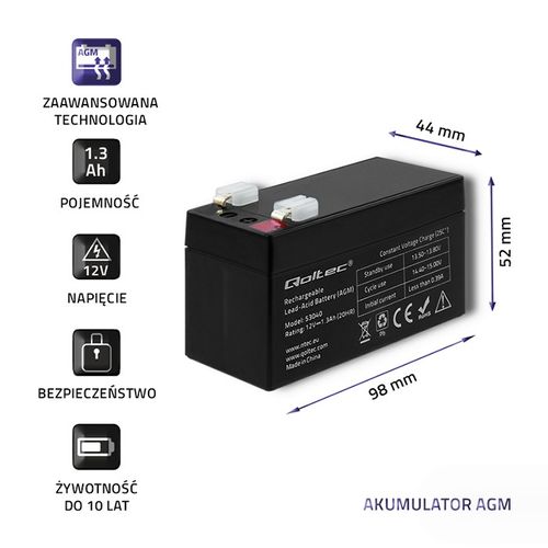 Qoltec Akumulator AGM | 12V | 1.3Ah | max 19.5A na Arena.pl
