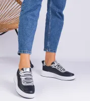 Czarne sneakersy damskie zdobione brokatem Kasabella 37