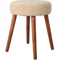 Taboret tapicerowany kremowy 35x35xh45 cm DREWNIANY STOŁEK BRĄZOWY
