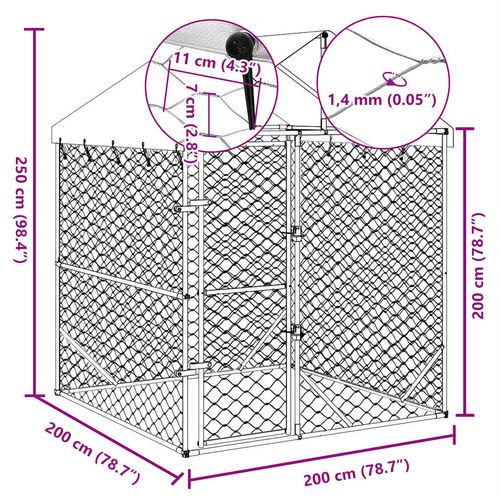 Kojec dla psa, z dachem, srebrny, 2x2x2,5 m, stal galwanizowana na Arena.pl