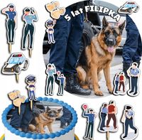 ZESTAW OPŁATEK NA TORT 20CM + TOPPERY PAPIEROWE - POLICJA POLICE 15CM 18CM